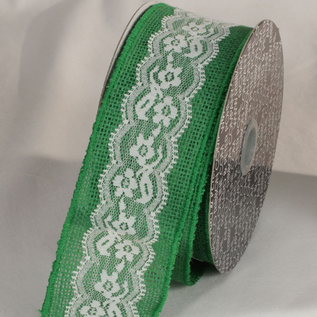 The Ribbon People Green and White Floral Print Lace Craft Ribbon 2.5" x 10 Yards